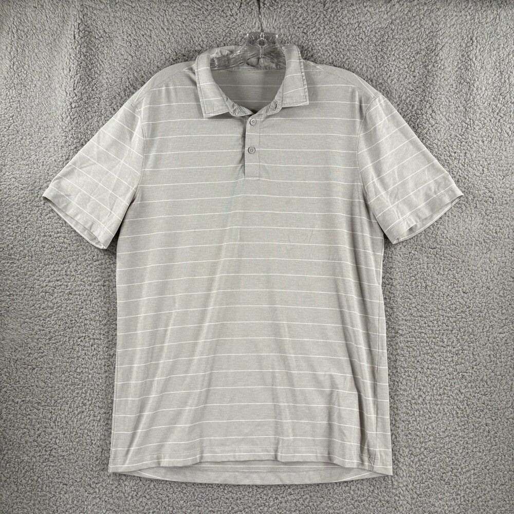 Lululemon Mens Large L Gray Polo Evolution Performance Short Sleeve Striped